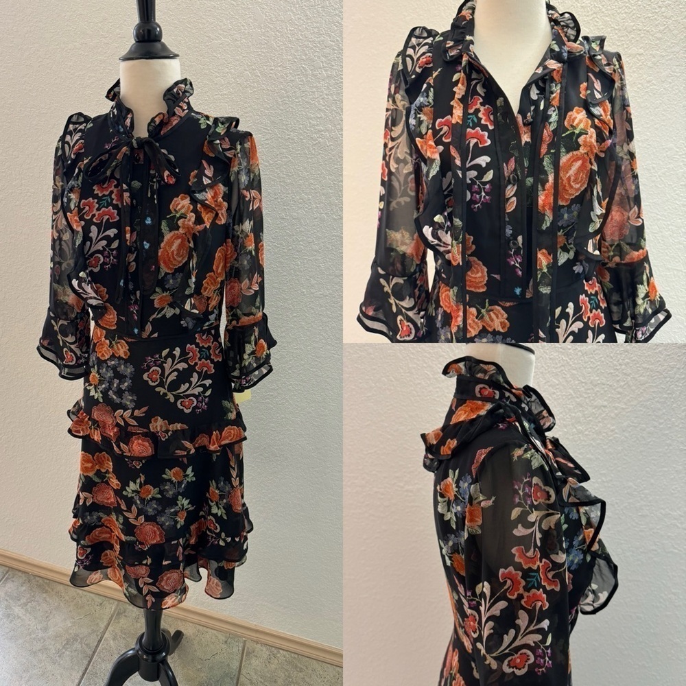 Mikael‎ Aghal Floral Multicolor Print Dress Sz 4 Knee Length Party Wedding Guest